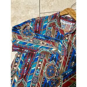 VTG Western Shirt Womens Medium Aztec Long Sleeve Rodeo Cowgirl Red Rover